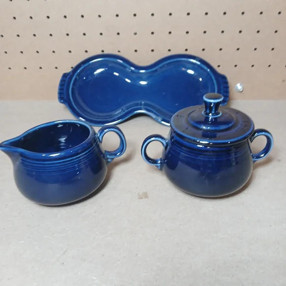 Fiesta Creamer & Sugar Set Figure 8 Tray Cobalt Blue Fiestaware HLC - Picture 6 of 6